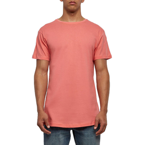 Custom Men Coral Pink Longline T <b>Shirt</b> Premium Cotton Crew Neck Short Sleeve Plain <b>Extended</b> Length Tee - Product Image 1