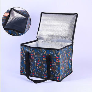 Waterproof <b>Navy</b> Blue Holiday Berry Pattern Insulated Lunch Cooler <b>Bag</b> Large Capacity Thermal Grocery Tote With Dual Hand Straps - Product Image 4