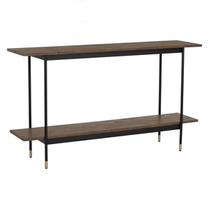 Industrial Modern Console <b>Table</b> with 2-Tier Wood Shelves Entryway <b>Table</b> with <b>Gold</b> Accents for Hallway and Living Room - Product Image 1