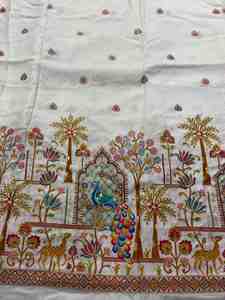 Tissu en viscose pure brodé avec des motifs floraux de paon pour vêtements ethniques de créateurs pour hommes - Product Image 3
