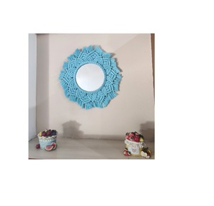 Decoración de Dormitorio con Acabado Natural, Tapiz Bohemio con Marco Tejido a Mano, Decoración de Pared con Espejo de Macramé para Interiores - Product Image 1
