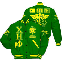Blouson Bomber d'Hiver pour Homme Chi Eta Phi à Col Montant, avec Broderie et Impression de Lettres 'Service for Humanity', Logo Frontal, Style Décontracté