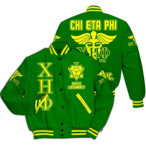 เสื้อแจ็คเก็ตบอมเบอร์คอตั้งสำหรับผู้ชาย ยี่ห้อ Chi Eta Phi รุ่น Winter  ปักลายตัวอักษรพร้อมโลโก้ Service for Humanity ด้านหน้า สไตล์ลำลอง - Product Image 1