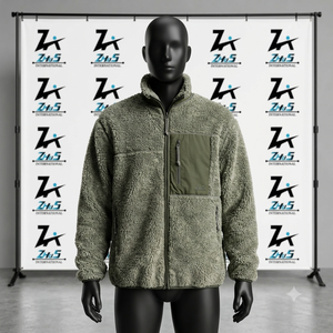 Men's Olive Green <b>Fleece</b> <b>Jacket</b> Stand Collar Zipper Closure <b>Thick</b> Sherpa Lining Winter Warm Casual Outerwear Men's Sherpa <b>Jacket</b> - Product Image 1