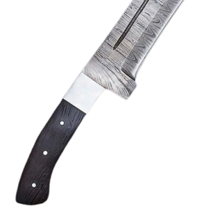 Silbernes Damast-Machetenmesser mit schwarzem Holzgriff, langes feststehendes Messer für Outdoor, Camping und Bushcraft - Product Image 2