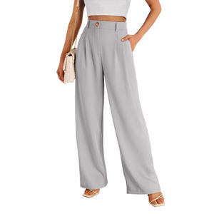 Pantalones de mujer de verano, holgados, grises, informales, estilo urbano, de pierna ancha, vintage, retro, deportivos, de cintura alta elástica para mujer - Product Image 4