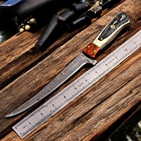 Couteau à filet en acier Damas artisanal de qualité supérieure, manche en bois exotique, lame de 8 à 9,9 pouces, design moderne pour le camping, la chasse et la cuisine