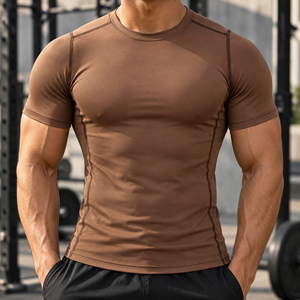 Muscle Fit Training Top for Men Breathable Stretch <b>Short</b> <b>Sleeve</b> Fitness <b>Base</b> <b>Layer</b> Private Label Athletic Sportswear - Product Image 4