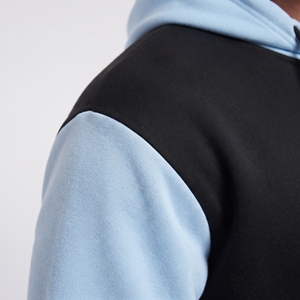 Sweat-shirt à capuche pour homme, color block, noir et bleu ciel, en polaire, avec poche kangourou - Product Image 5