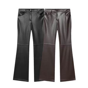 Pantalones de Cintura Alta para Mujer Talla Grande, Estilo Motero, Color Sólido, Recubiertos de PU, con Bolsillos, para Otoño - Product Image 6