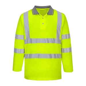 Polo de sécurité réfléchissant à manches longues avec logo personnalisé, haute visibilité, vêtements de travail industriels haute résistance, polyester, unisexe - Product Image 5