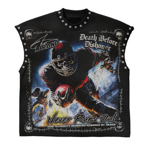 เสื้อยืดคอกลมผ้าฝ้ายคุณภาพสูง พิมพ์ลายหัวกะโหลก  โลโก้สั่งทำได้ สไตล์สตรีทแวร์ ผ้าฝ้าย 100% ทรงหลวมสำหรับผู้ชาย - Product Image 1