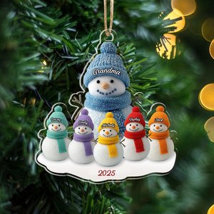 Ornement de Noël personnalisé en bois avec nom de famille, bonhomme de neige, souvenir de Noël - Product Image 3