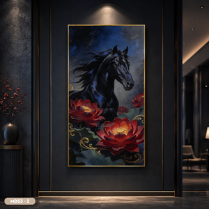 Peinture murale artisanale de chevaux au galop, peinte à la main, de haute qualité, esthétique orientale, fabriquée au Vietnam. - Product Image 5
