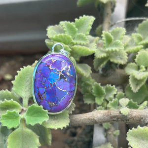 Colgante de turquesa cobre púrpura, piedra preciosa ovalada, plata de ley 925, joyería artesanal con piedras preciosas para mujer, joyería fina. - Product Image 1