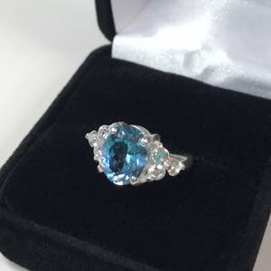 London Art Deco Blue Topaz <b>Ring</b> <b>Adjustable</b> <b>Size</b> December Birthstone Wedding Festival Gift Jewelry for Women - Product Image 2