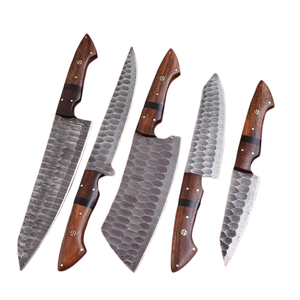 custom Handmade Damascus Steel BBQ Chef <b>Knife</b> <b>Set</b> 5 - piece Kitchen <b>Knife</b> <b>Set</b> Turquoise & Rose Wood Handle with leather sheath - Product Image 2