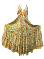 Robe longue évasée trapèze décontractée grande taille pour femme, en soie, motif floral cachemire uni, dos nu, avec pompons, de haute qualité
