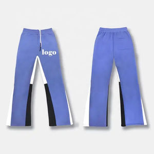 Pantalones de chándal al por mayor para hombre, de algodón y felpa, de pierna recta, estilo jogger, vintage, con efecto desgastado y lavado ácido, y de corte acampanado. - Product Image 1