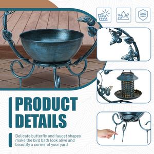 37.8-Inch Weather-Resistant Metal Bird Bath with Solar Feeders Combo Outdoor Flower Planter Pedestal for Backyard Birding - Product Image 4