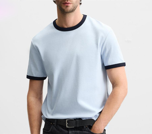 T-shirt personnalisé pour homme 100% coton, col rond ample, col contrastant, design rétro vintage, style streetwear, motif de personnage - Product Image 2