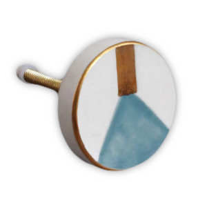 Bouton de tiroir rond en céramique, design industriel, blanc, bleu, bord doré, installation facile, pour armoire, meuble, maison, bureau - Product Image 6