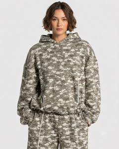 Custom <b>Women's</b> Contrastline Oversized <b>Camo</b> Tracksuit Set Premium Cotton Fleece Contrast Piping Hoodie & Baggy <b>Jogger</b> Pants OEM - Product Image 3