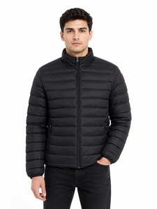 <b>Men</b>’s Black Puffer <b>Jacket</b> Quilted Winter <b>Jacket</b> Full Zip Front Warm Insulated <b>Jacket</b> Stand Collar <b>Lightweight</b> Casual <b>Jacket</b> - Product Image 1