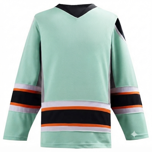 Jersey de Hockey sobre Hielo Personalizado Verde Menta 2026 para Hombre, con Logotipo y Nombre Personalizados, Cuello en V, Manga Larga, Tejido de Malla Transpirable, 100% Poliéster - Product Image 1