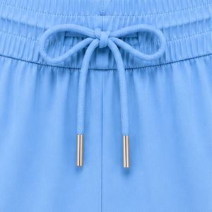Shorts de sport pour femmes bleu ciel avec bordure verte, taille élastique, cordon de serrage, poche latérale, pour la course à pied, la gym, l'entraînement, vêtements de sport - Product Image 6