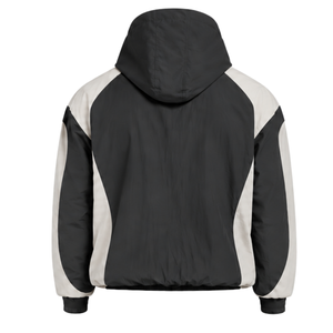Mens Charcoal Black Neutral Colorblock Windbreaker <b>Hoodie</b> <b>Lightweight</b> Quarter Zip Pullover Jacket Outdoor Training Casual Top - Product Image 2