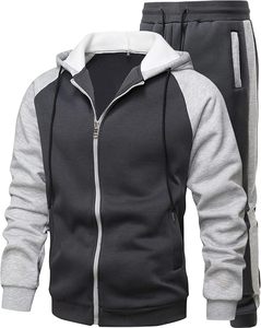 Ensemble de survêtement 2 pièces OEM pour homme – Sweat à capuche et pantalon de jogging à blocs de couleur, manches raglan, taille ajustable avec cordon, coupe classique - Product Image 5