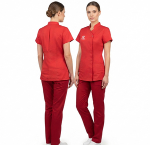 Uniforme de Esteticista OEM con Cierre de Cremallera de un Botón, Transpirable, para Salón de Belleza, Camisa Túnica de Algodón, Poliéster y Spandex, con Logotipo Personalizado - Product Image 1