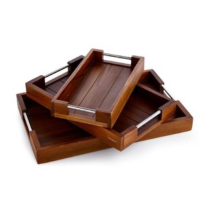 Modernas Bandejas de Servir de Madera con Asas Metálicas, Plato Decorativo Rectangular con Ranuras para el Hogar, Regalo de Boda - Product Image 1