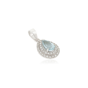 Colgante de Alta Gama para Mujer en Oro Blanco Real de 14K con Aguamarina y Diamantes en Forma de Pera, Doble Racimo, Apilable, Proveedor de Joyería al por Mayor - Product Image 3