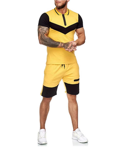 Men's Color Blocking Sportswear <b>Set</b> Polo T-Shirt and Shorts Quick Dry Summer Athletic Wear Two Piece Outfit - Product Image 2