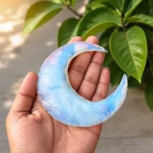 Factory Direct Sky Blue Opalite Crescent <b>Moon</b> Crystal <b>Charm</b> 100mm Handmade Crystal Pendant Wholesale - Product Image 4
