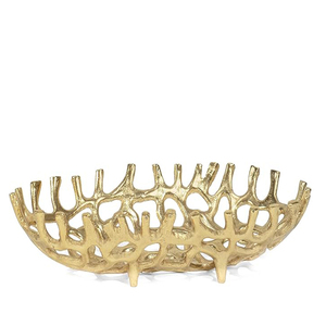 Grands bols décoratifs ovales en aluminium doré pour centre de table, motif branche de récif - Product Image 1
