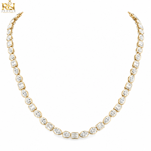 Collar Riviera con Diamantes Cultivados en Laboratorio con Engaste de Bisel |   Collar con Corte Ovalado de Esmeralda Mixta en Oro Sólido de 9K, 14K y 18K, Joyería Fina para Regalo - Product Image 1