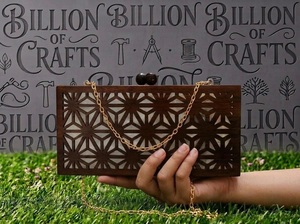 Lacquer Mop Wooden Clutch Bag Geometric Laser Cut Rectangle <b>Handbag</b> <b>Chain</b> <b>Strap</b> Angel Theme Wedding Gift Purse - Product Image 2