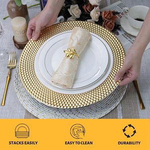 Assiette de présentation texturée dorée avec bordure nid d'abeille, base d'assiette ronde de luxe pour la décoration de table de mariage, banquet ou fête - Product Image 4