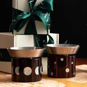 Arabic Incense <b>Burner</b> Features A Flared <b>Silver</b> Metal Cup On A Dark Wood Base Inlaid With Polka Dot Mother Of Pearl For Fragrance - Product Image 4