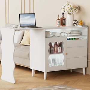 ตู้ไซด์บอร์ดไม้ทรงตัวแอลสไตล์โมเดิร์นฟาร์มเฮาส์ขนาด 41-79 นิ้ว พร้อมไฟ LED ตู้เก็บของแบบมีลิ้นชักและชั้นวาง - Product Image 4