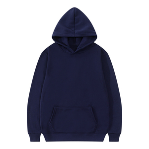 เสื้อฮู้ดดี้ผู้ชายสีน้ำเงินกรมท่า ทรงปกติ สีพื้น ผ้าฝ้ายเฟรนช์เทอร์รี่ มีกระเป๋า สไตล์ลำลอง แบรนด์ส่วนตัว - Product Image 5