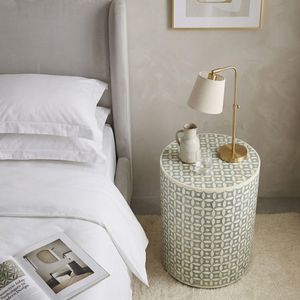 Modern Bone Inlay Nightstand Round <b>End</b> <b>Table</b> Decorative Wooden Side <b>Table</b> Living Room Furniture Custom Color - Product Image 2
