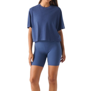 Camisetas cortas de algodón personalizadas, extragrandes, lisas, holgadas, con hombros caídos, estilo deportivo, para mujer. - Product Image 1