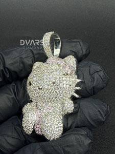 Pendentif personnalisé en argent 925, motif chaton 3D, entièrement serti de pierres, pour femme. - Product Image 2