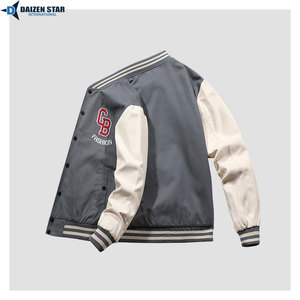 Men's Varsity Jacket Black Cream Sleeve Letter Embroidery Preppy Style Autumn Wear Polyester Cotton Material - Product Image 6