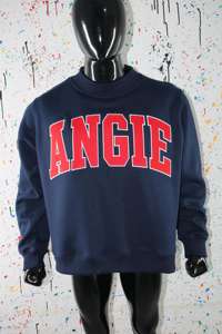 Sudadera Angie de cuello alto, color azul marino con apliques blancos, estilo oversized, 100% algodón grueso, moderna, para mujer, Finer Threads - Product Image 2