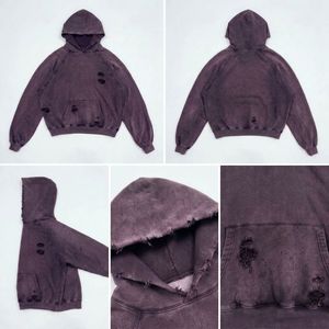 Sweat-shirt à capuche oversize pour homme, 100% coton French Terry, pull décontracté, couleur unie, avec poches, hiver, effet délavé, 400g - Product Image 4